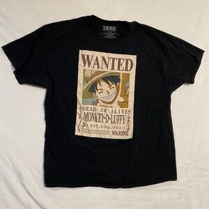 One Piece T-Shirt Mens 2XL Black Monkey D. Luffy Wanted Poster Graphic Tee